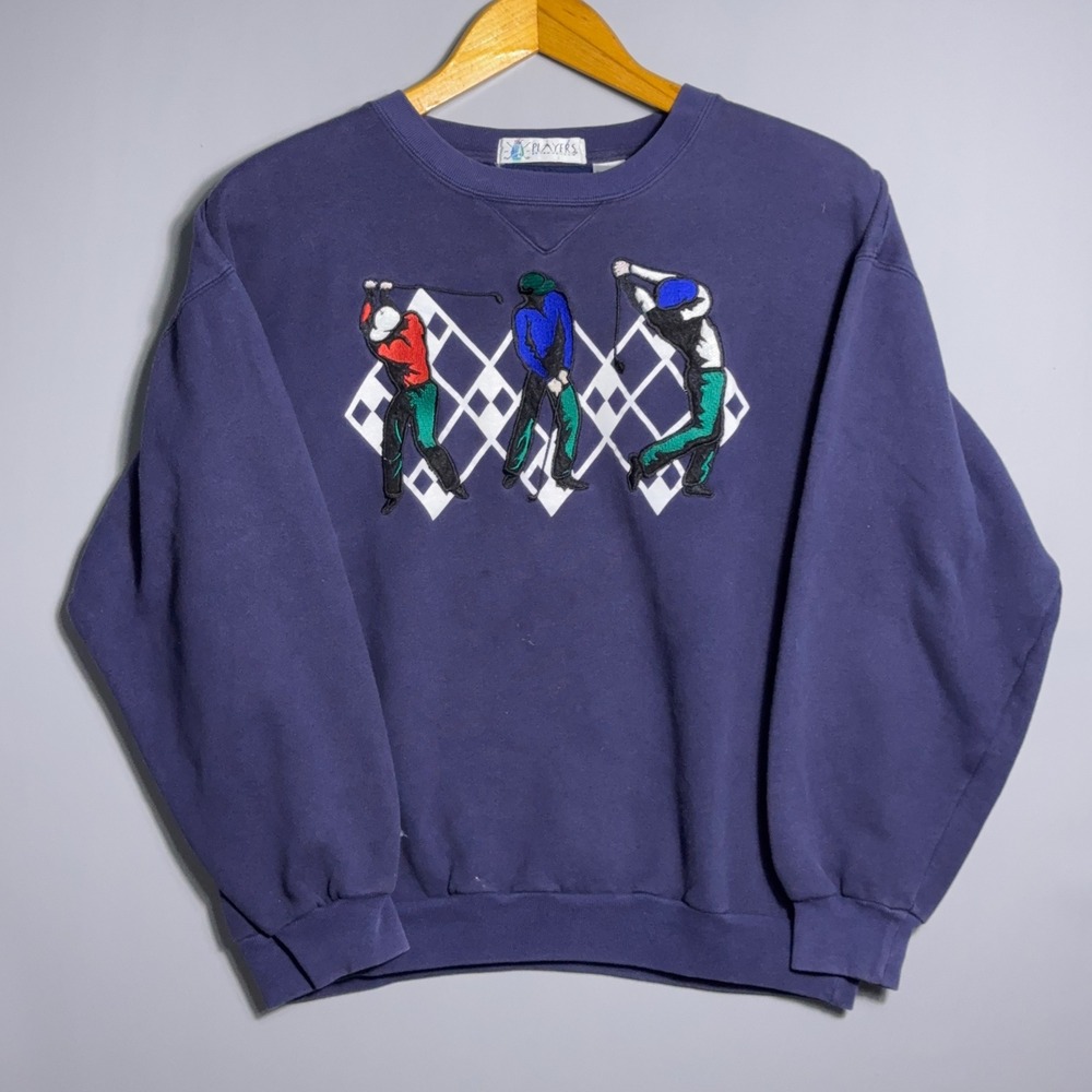 Players Van Heusen Vintage Sweatshirt Mens Size Medium Embroidered Golf Purple‎